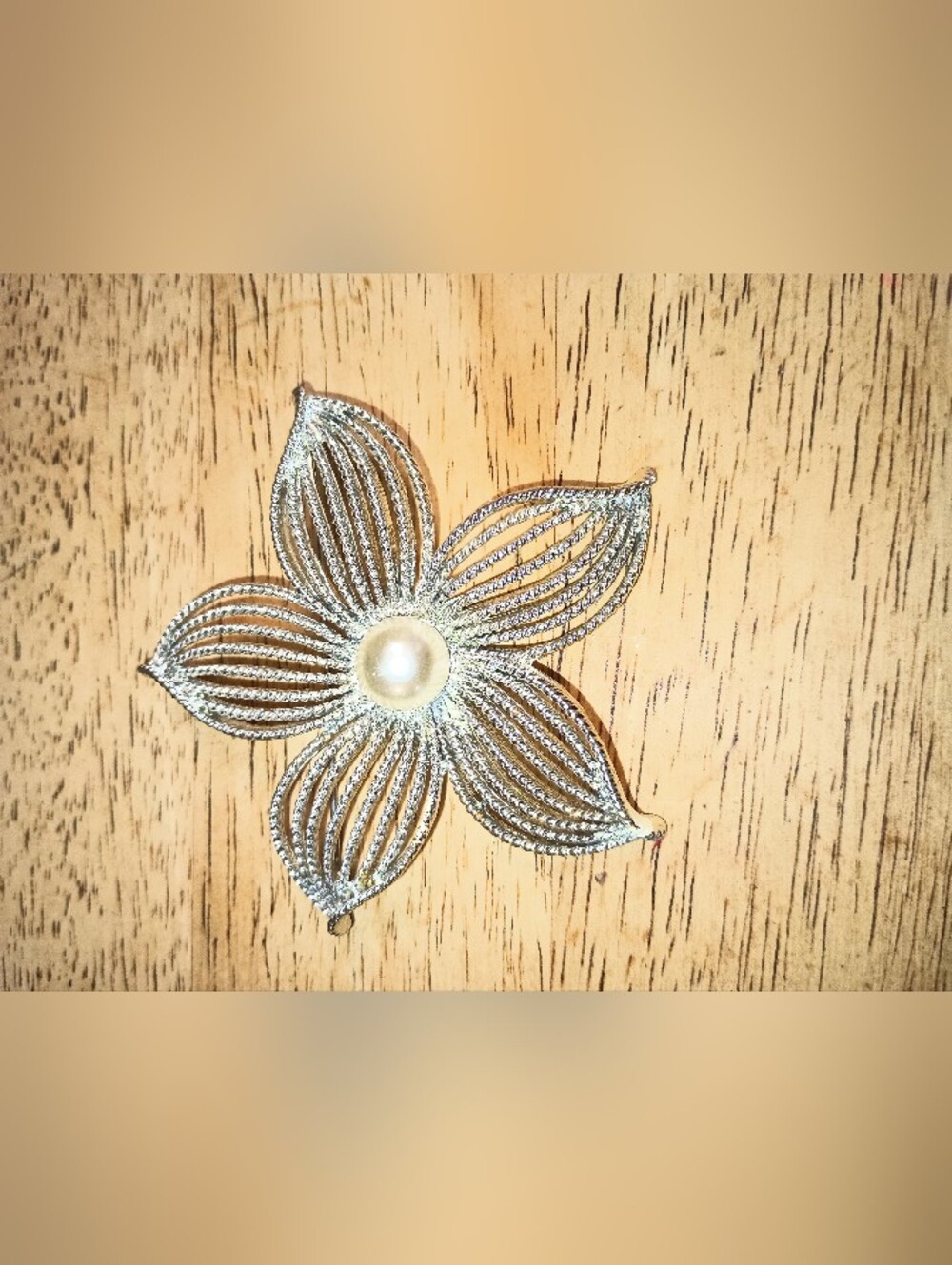 Vintage Sarah Coventry Moon Flower Brooch. Silver Tone W/Faux Pearl